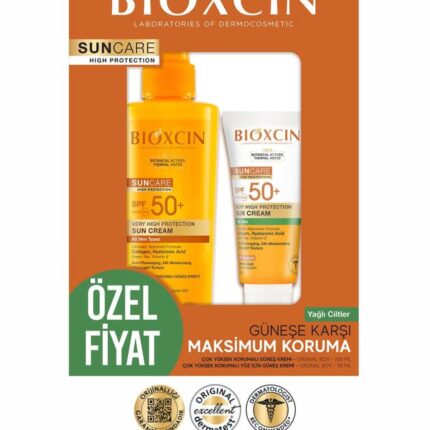 Bioxcin Sun Care Spf 50 Yüz Güneş Kremi 50 ml Karma Yağlı Cilt + Vücut Güneş Spreyi 200 Ml